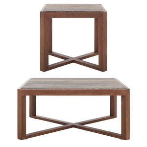 Safavieh Bernardi Marble Top Coffee Table - Luxurious Acacia Wood Design For Modern And Traditional Homes Walnut ,Brown Wood ,Marble Sfv9744b-2bx