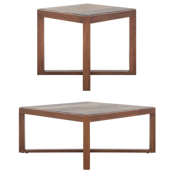 Safavieh Bernardi Marble Top Coffee Table - Luxurious Acacia Wood Design For Modern And Traditional Homes Walnut ,Brown Wood ,Marble Sfv9744b-2bx