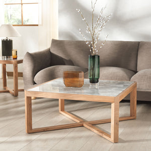 Safavieh Bernardi Marble Top Coffee Table - Luxurious Acacia Wood Design For Modern And Traditional Homes Natural ,White Wood ,Marble Sfv9744a-2bx