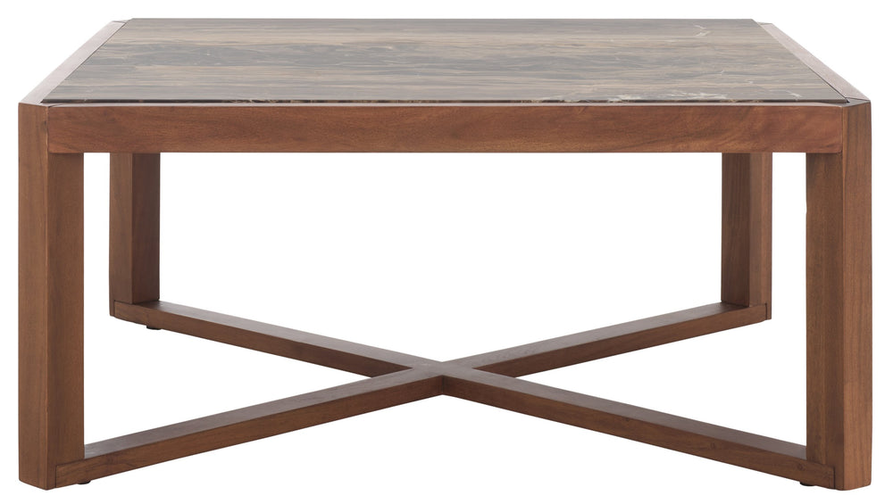 Safavieh Bernardi Marble Top Coffee Table - Luxurious Acacia Wood Design For Modern And Traditional Homes Walnut ,Brown Wood ,Marble Sfv9744b-2bx