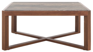 Safavieh Bernardi Marble Top Coffee Table - Luxurious Acacia Wood Design For Modern And Traditional Homes Walnut ,Brown Wood ,Marble Sfv9744b-2bx