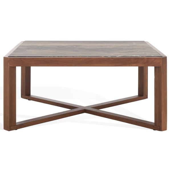 Safavieh Bernardi Marble Top Coffee Table - Luxurious Acacia Wood Design For Modern And Traditional Homes Walnut ,Brown Wood ,Marble Sfv9744b-2bx