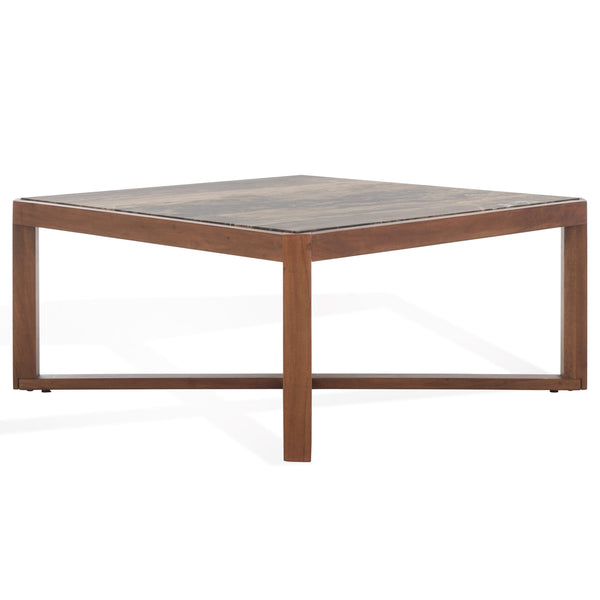 Safavieh Bernardi Marble Top Coffee Table - Luxurious Acacia Wood Design For Modern And Traditional Homes Walnut ,Brown Wood ,Marble Sfv9744b-2bx