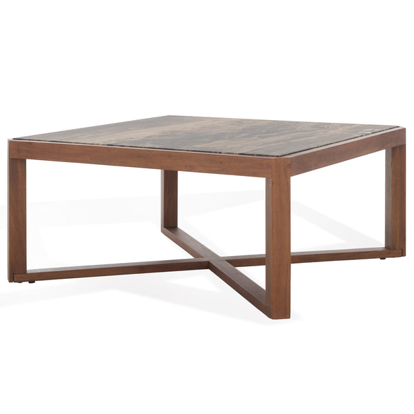 Safavieh Bernardi Marble Top Coffee Table - Luxurious Acacia Wood Design For Modern And Traditional Homes Walnut ,Brown Wood ,Marble Sfv9744b-2bx