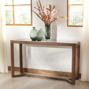 Safavieh Bernardi Marble Top Console Table - Elegant Acacia Wood Frame With Opulent Marble Surface For Style Walnut ,Brown Wood ,Marble Sfv9745b-2bx