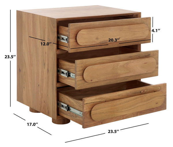 Safavieh Lesliette 3 Drawer Wood Nightstand Natural Wood, Acacia Wood Sfv9748A