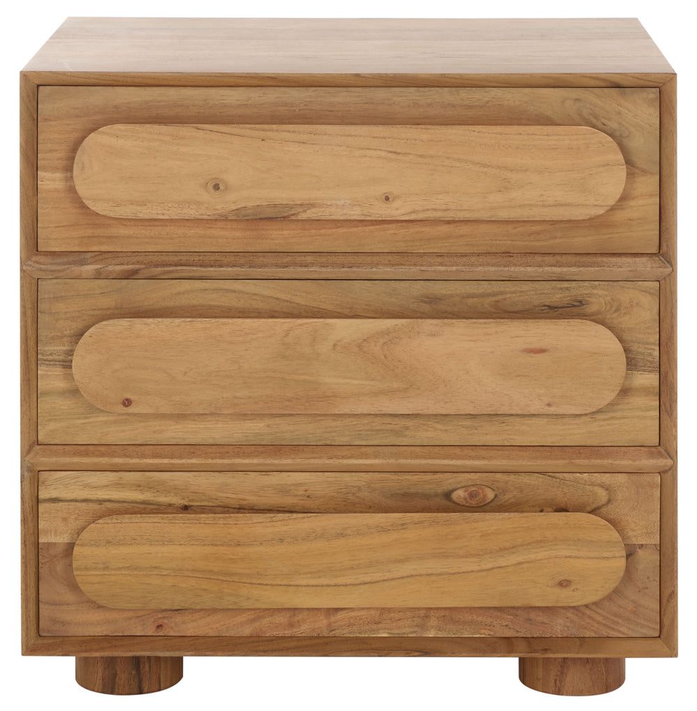 Safavieh Lesliette 3 Drawer Wood Nightstand Natural Wood, Acacia Wood Sfv9748A