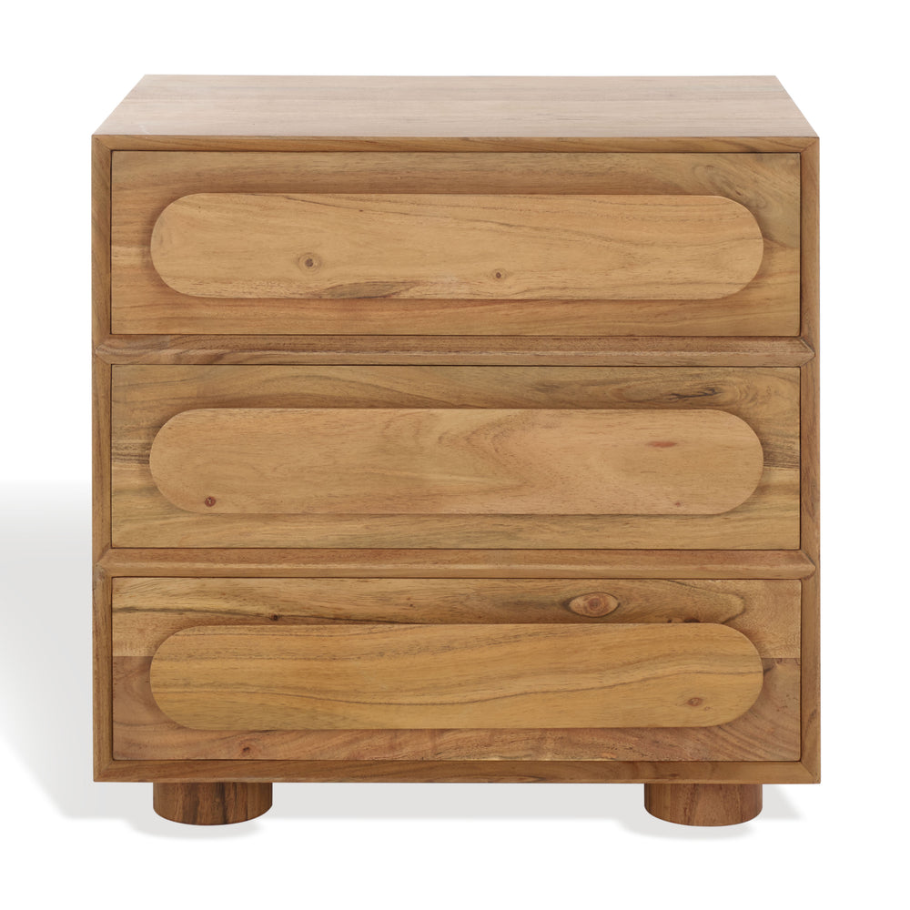 Safavieh Lesliette 3 Drawer Wood Nightstand Natural Wood, Acacia Wood Sfv9748A