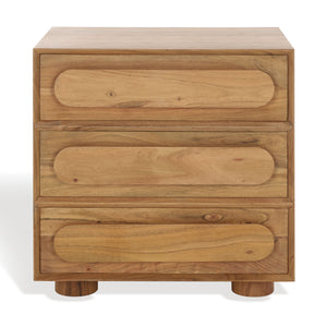 Safavieh Lesliette 3 Drawer Wood Nightstand Natural Wood, Acacia Wood Sfv9748A