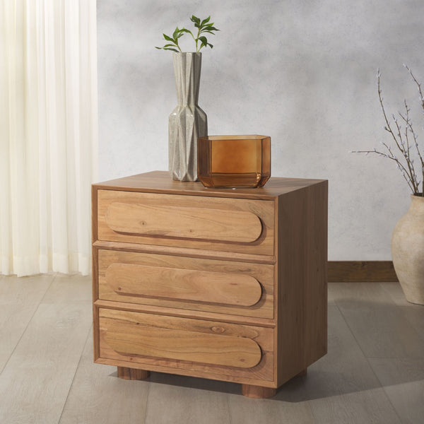 Safavieh LESLIETTE 3-Drawer Wood Nightstand – Solid Acacia, Natural Finish, Elegant Storage for Any Space SFV9748A