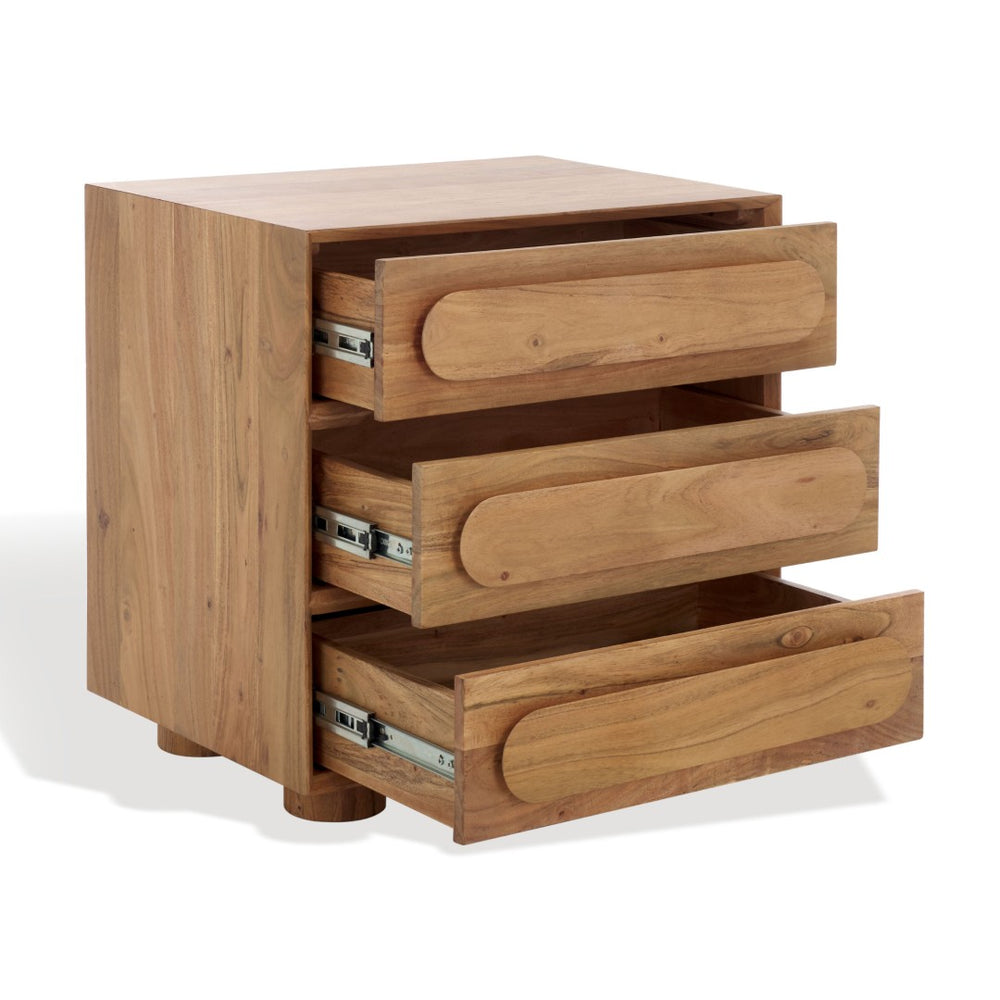 Safavieh LESLIETTE 3-Drawer Wood Nightstand – Solid Acacia, Natural Finish, Elegant Storage for Any Space SFV9748A