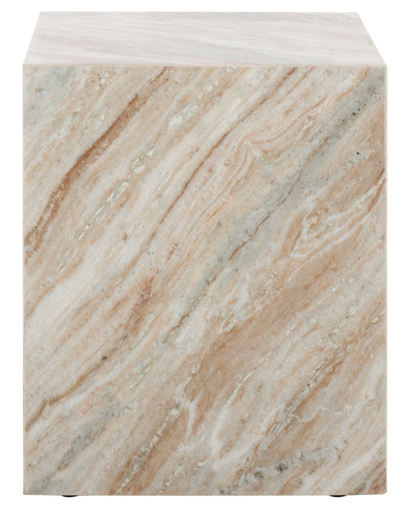 Safavieh Katharina Marble Plinth Accent Table White Marble ,Plywood, Marble Sfv9749A