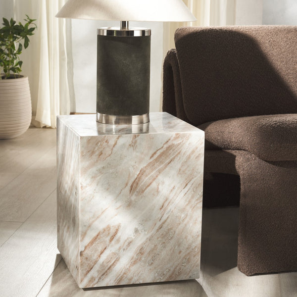 Safavieh Katharina Marble Plinth Accent Table White Marble ,Plywood, Marble Sfv9749A