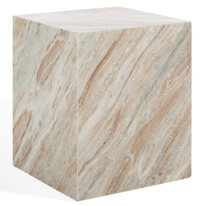 Safavieh Katharina Marble Plinth Accent Table White Marble ,Plywood, Marble Sfv9749A