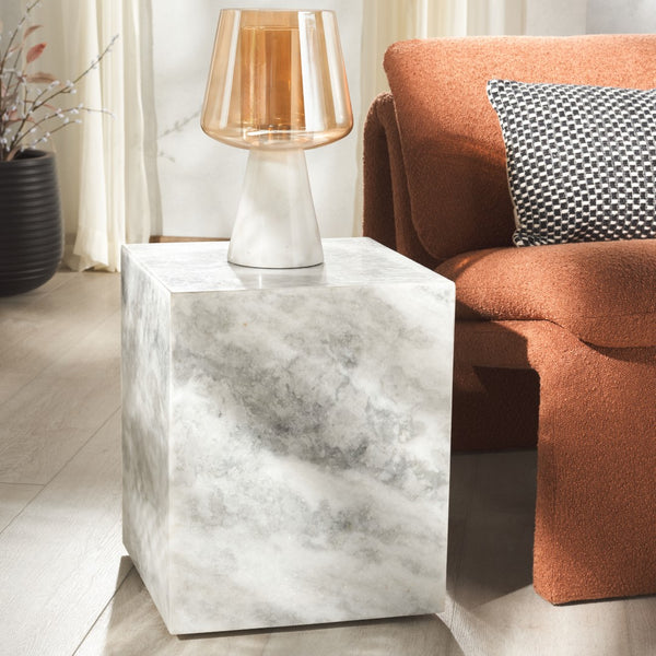 Safavieh Katharina Marble Plinth Accent Table Brown ,White Marble ,Plywood, Marble Sfv9749B