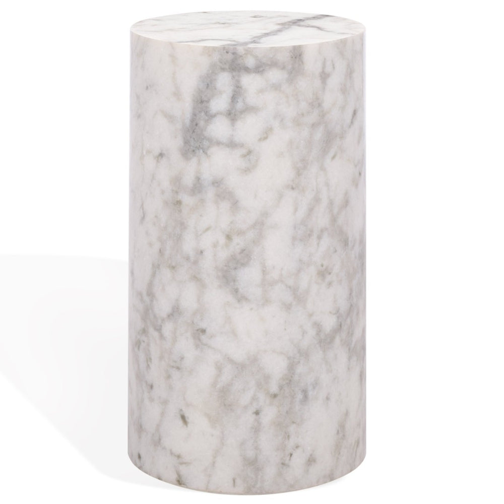 Safavieh LEAHBRYANNA Round Marble Drink Table - Modern Accent for Living Spaces, Stylish and Durable Design White SFV9750A