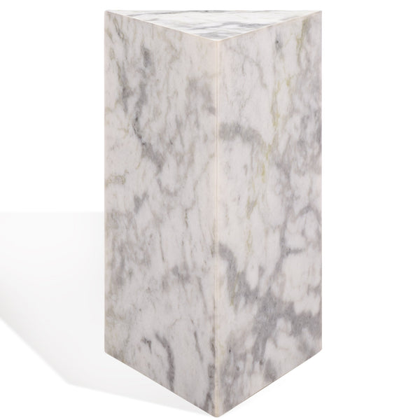Safavieh Leahbryanna Triangle Marble Drink Table - Chic Accent Piece For Modern Living Spaces And Decor White Marble Sfv9751a