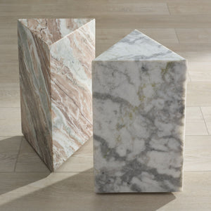 Safavieh Leahbryanna Triangle Marble Drink Table - Chic Accent Piece For Modern Living Spaces And Decor White Marble Sfv9751a