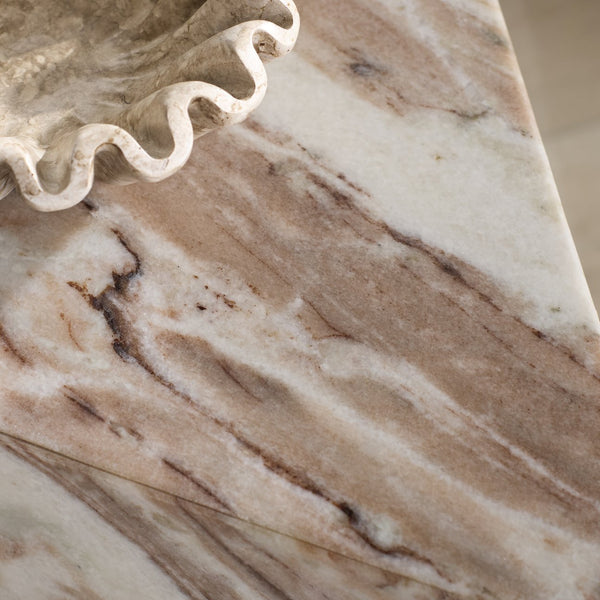 Safavieh Leahbryanna Triangle Marble Drink Table - Chic Accent Piece For Modern Living Spaces And Decor White ,Brown Marble Sfv9751b