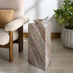 Safavieh Leahbryanna Triangle Marble Drink Table - Chic Accent Piece For Modern Living Spaces And Decor White ,Brown Marble Sfv9751b