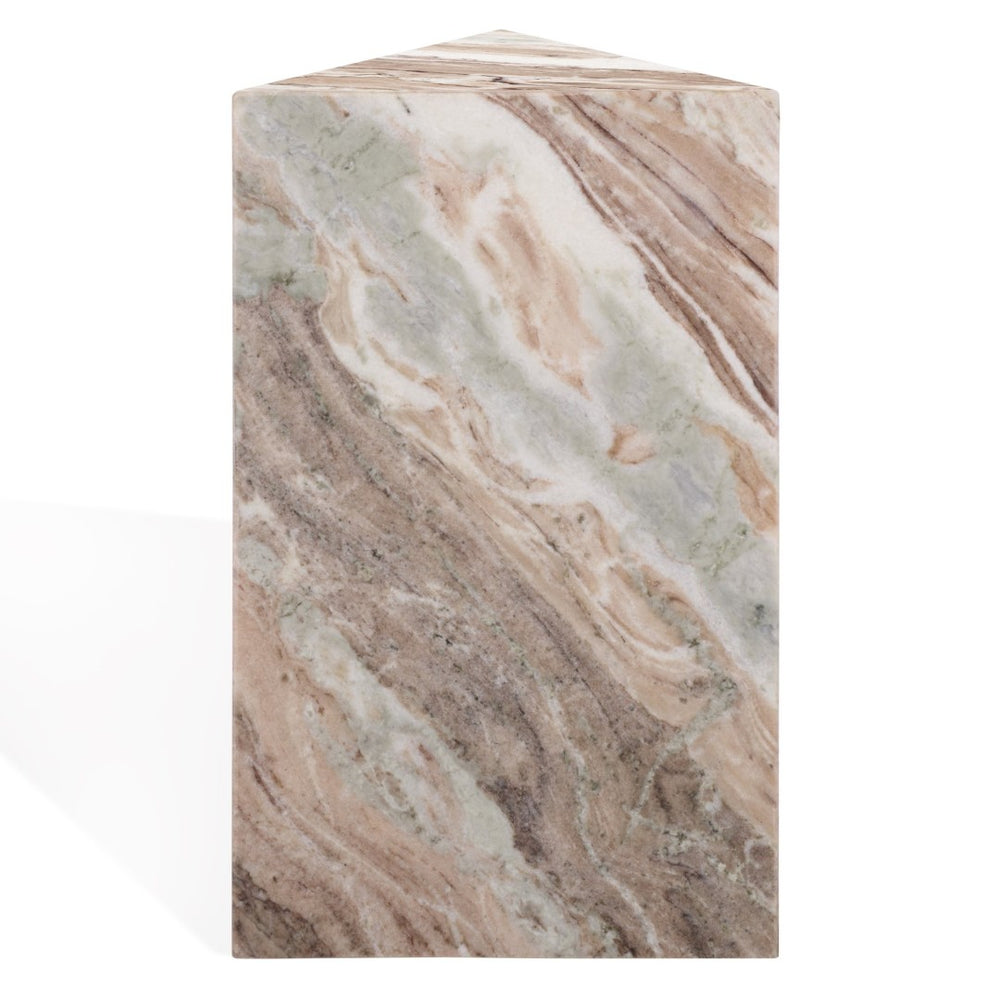 Safavieh LEAHBRYANNA Triangle Marble Drink Table - Modern Accent for Living Rooms, Bedrooms & Entryways White / Brown SFV9751B