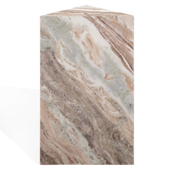 Safavieh Leahbryanna Triangle Marble Drink Table - Chic Accent Piece For Modern Living Spaces And Decor White ,Brown Marble Sfv9751b