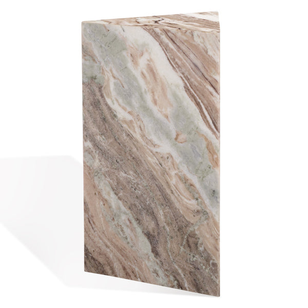 Safavieh Leahbryanna Triangle Marble Drink Table - Chic Accent Piece For Modern Living Spaces And Decor White ,Brown Marble Sfv9751b