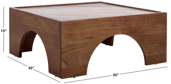 Safavieh Jaslina Marble Top Square Coffee Table - Elegant Dark Walnut & Brown Design For Chic Living Spaces Dark Walnut ,Brown Marble ,Wood Sfv9754a-2bx