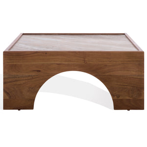 Safavieh Jaslina Marble Top Square Coffee Table - Elegant Dark Walnut & Brown Design For Chic Living Spaces Dark Walnut ,Brown Marble ,Wood Sfv9754a-2bx