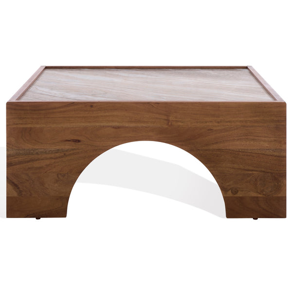 Safavieh Jaslina Marble Top Square Coffee Table - Elegant Dark Walnut & Brown Design For Chic Living Spaces Dark Walnut ,Brown Marble ,Wood Sfv9754a-2bx