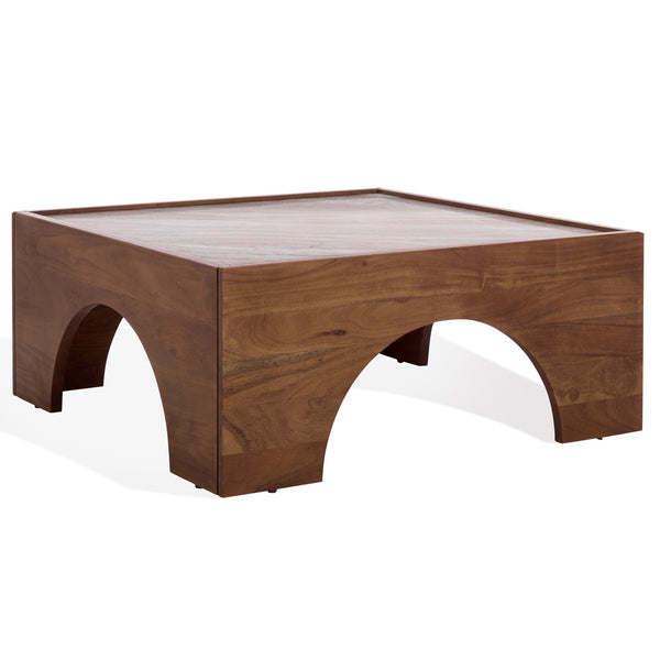 Safavieh Jaslina Marble Top Square Coffee Table - Elegant Dark Walnut & Brown Design For Chic Living Spaces Dark Walnut ,Brown Marble ,Wood Sfv9754a-2bx