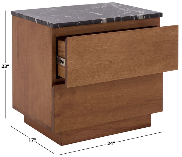 Safavieh Lilybelle Marble Top Nightstand With 2 Drawers - Elegant Walnut & Black Design For Stylish Storage Walnut ,Black Marble ,Wood Sfv9755a
