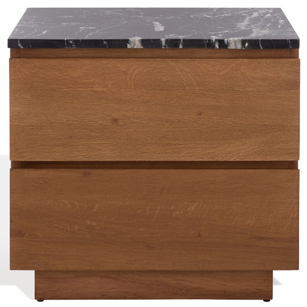 Safavieh LILYBELLE Elegant Marble Top Nightstand with 2 Drawers - Walnut & Black Finish for Modern Homes SFV9755A