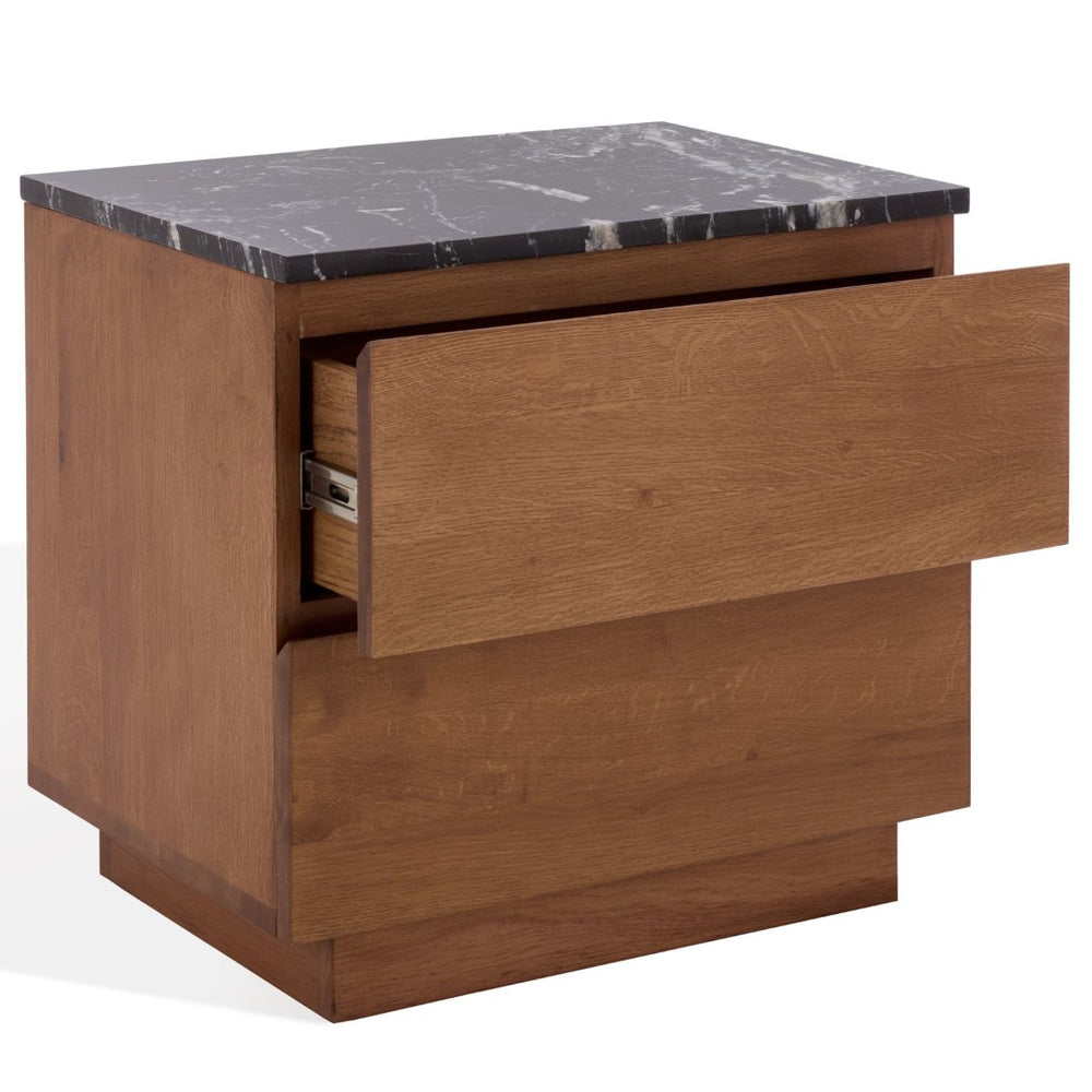 Safavieh LILYBELLE Elegant Marble Top Nightstand with 2 Drawers - Walnut & Black Finish for Modern Homes SFV9755A