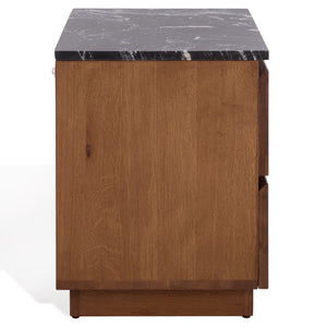 Safavieh Lilybelle Marble Top Nightstand With 2 Drawers - Elegant Walnut & Black Design For Stylish Storage Walnut ,Black Marble ,Wood Sfv9755a