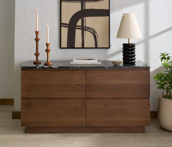 Lilybelle Marble Top 4-Drawer Dresser — Elegant Walnut Veneer, Durable Marble Surface, Ample Storage