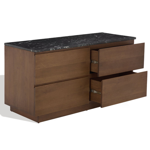 Lilybelle Marble Top 4-Drawer Dresser — Elegant Walnut Veneer, Durable Marble Surface, Ample Storage
