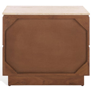 Safavieh Kaylissa Travertine Top Nightstand With 2 Drawers - Elegant Walnut Storage For Stylish Bedrooms Travertine ,Walnut Marble ,Travertine Sfv9757a