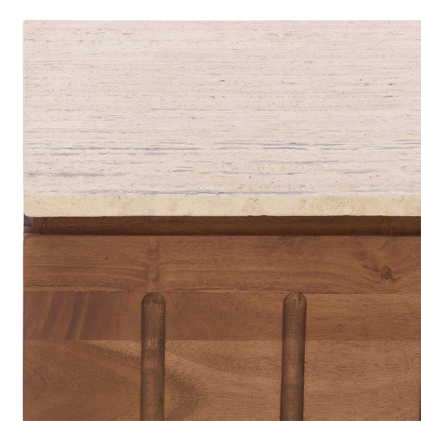 Safavieh Kaylissa Travertine Top Nightstand With 2 Drawers - Elegant Walnut Storage For Stylish Bedrooms Travertine ,Walnut Marble ,Travertine Sfv9757a