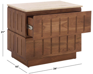 Safavieh Kaylissa Travertine Top Nightstand With 2 Drawers - Elegant Walnut Storage For Stylish Bedrooms Travertine ,Walnut Marble ,Travertine Sfv9757a