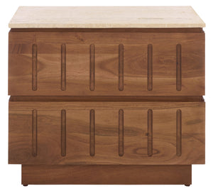 Safavieh Kaylissa Travertine Top Nightstand With 2 Drawers - Elegant Walnut Storage For Stylish Bedrooms Travertine ,Walnut Marble ,Travertine Sfv9757a
