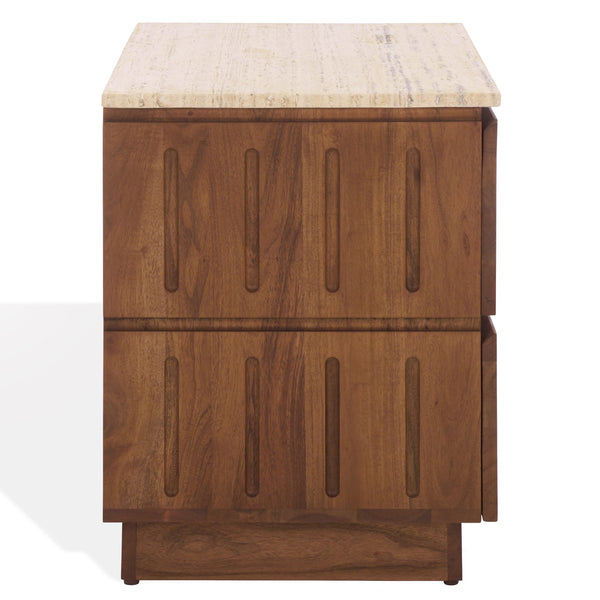 Safavieh Kaylissa Travertine Top Nightstand With 2 Drawers - Elegant Walnut Storage For Stylish Bedrooms Travertine ,Walnut Marble ,Travertine Sfv9757a