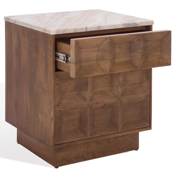 Safavieh Paxter Marble Top Nightstand - Elegant Bedroom Furniture For Timeless Sophistication And Style Walnut ,White Marble ,Wood Sfv9758a