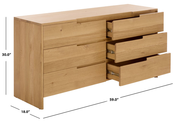 Riverside Oak Wood 6-Drawer Dresser — Spacious 59" Storage Chest With Smooth-Glide Drawers, Rustic Finish