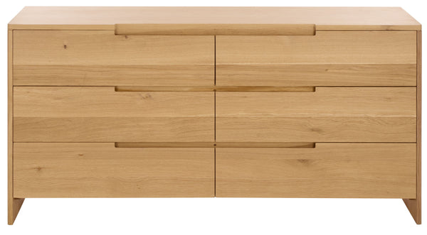 Riverside Oak Wood 6-Drawer Dresser — Spacious 59" Storage Chest With Smooth-Glide Drawers, Rustic Finish