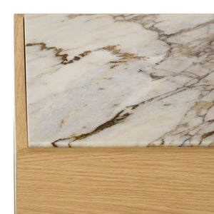 Shayrina Marble And Oak Accent Table With Solid Oak Base, Genuine Marble Top, Modern Side Table Elegance