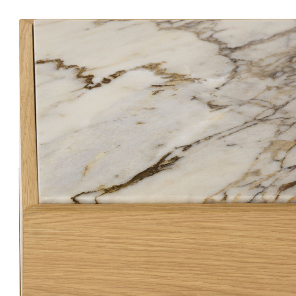 Shayrina Marble And Oak Accent Table With Solid Oak Base, Genuine Marble Top, Modern Side Table Elegance