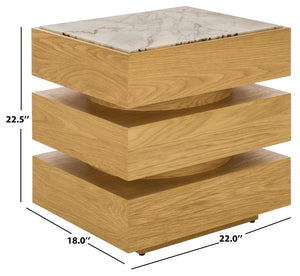 Shayrina Marble And Oak Accent Table With Solid Oak Base, Genuine Marble Top, Modern Side Table Elegance