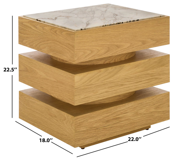 Shayrina Marble And Oak Accent Table With Solid Oak Base, Genuine Marble Top, Modern Side Table Elegance