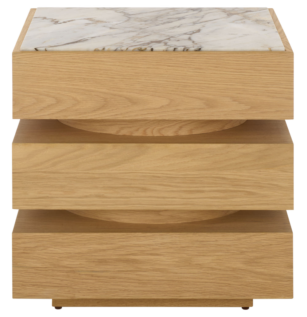 Shayrina Marble And Oak Accent Table With Solid Oak Base, Genuine Marble Top, Modern Side Table Elegance